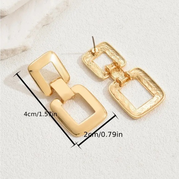 ANTHROPOLOGIE | GOLD PLATED 90s GEOMETRIC DROP DANGLE EARRINGS - Picture 4 of 4